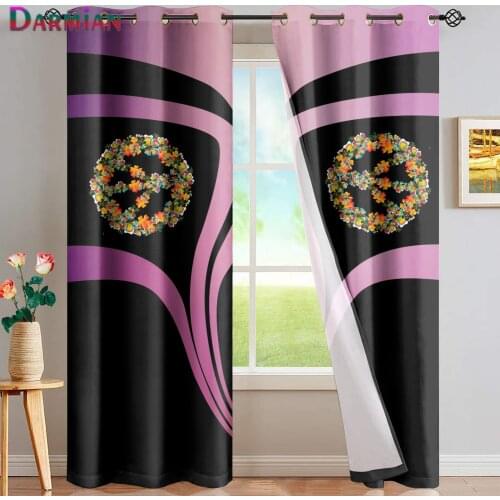 DARMIAN Hot Gradient Fashion Style Hippie Peace Sign Flower Design Thermal Insulated Grommet Drapes Bedroom Decor Window Curtain