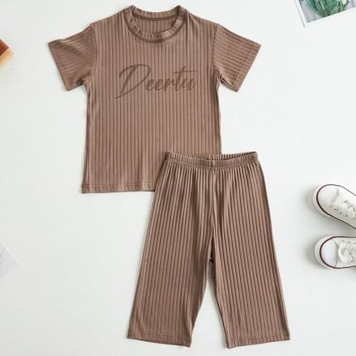 Children Short Sleeve Clothes Sets Kids Boys Girl Solid Pajama Suits Toddlers Cotton Pijamas Baby Child Sleepwear Teens Clothing