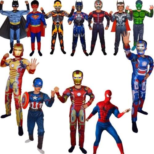 Child Superhero Spiderboy Jumpsuit Halloween Superboy Costume American Boy Batboy Bodysuit Romper Iron Boy Cosplay Halloween