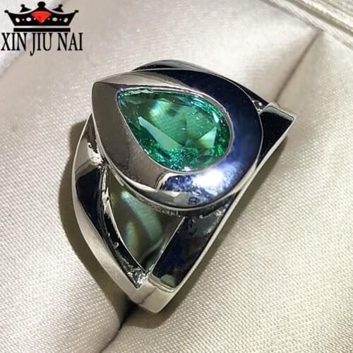 INS new punk style fashion exaggerated big water drop ocean breath green emerald female diamond ring women brand jewelry