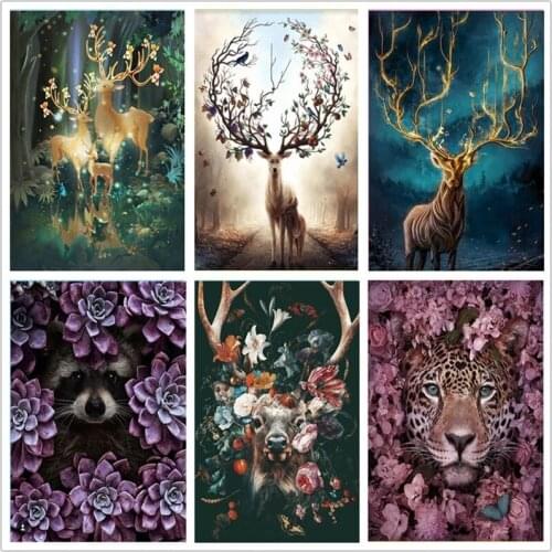 5D Diamond Painting Elk Tiger Lion Pattern Diamond Embroidery Wall Art Poster Cross Stitch Kit Mosaic Home Decoration