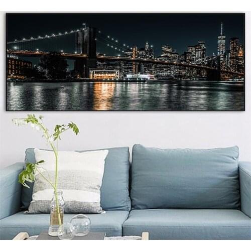 Large Posters and Prints New York City Brooklyn Bridge Canvas Pictures for Living Room Canvas Painting City Night Cityscape