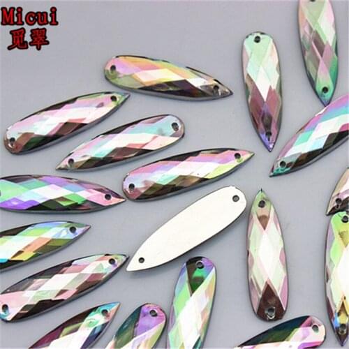 Micui 100PCS 8*28mm Crystal AB Drop Rhinestones Acrylic Flatback 2 Holes Fancy Strass Stones For Clothes Decorations ZZ112F