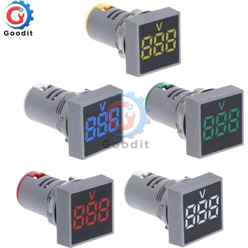 Mini Digital Voltmeter Round 22mm AC 20-500V Volt Voltage Tester Meter Power LED Indicator Pilot Lamp Light Display Square
