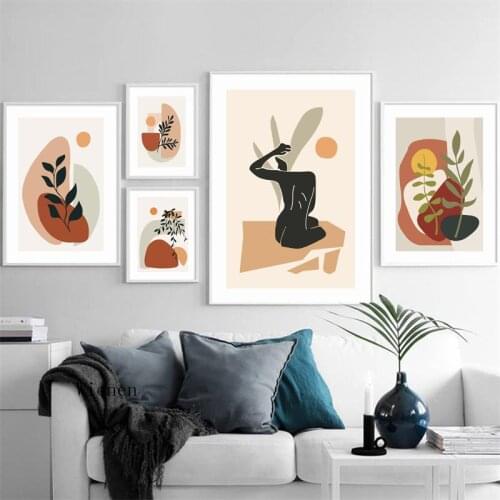 Minimalist Abstract Girl Geometry Leaf Plant Nordic Poster Print Canvas Painting Decor Pictures for Living Room Wall Art
