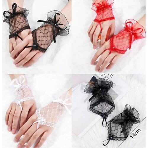Fingerless Short Net Gauze Lace Hook Finger Socks For Bridal Wedding Dress Gloves