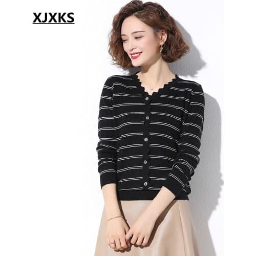 XJXKS Fashion V-neck Women Sweater 2020 Fall New Comfortable Casual Wool Knit Sweater That Pullover