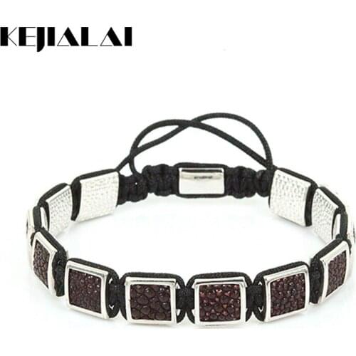 KEJIALAI Men Stingray Leather Bracelets Men Square Beads Braiding Macrame Bracelet Adjustable Charm Bracelets Handmade Jewelry