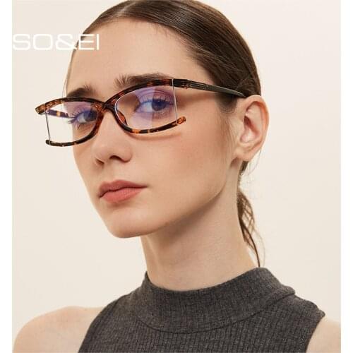 SO&EI Fashion Semi-Rimless Anti-Blu-Ray Clear Lens Eyewear Vintage Men Women Green Pink Glasses Frame Rectangle Computer Goggles