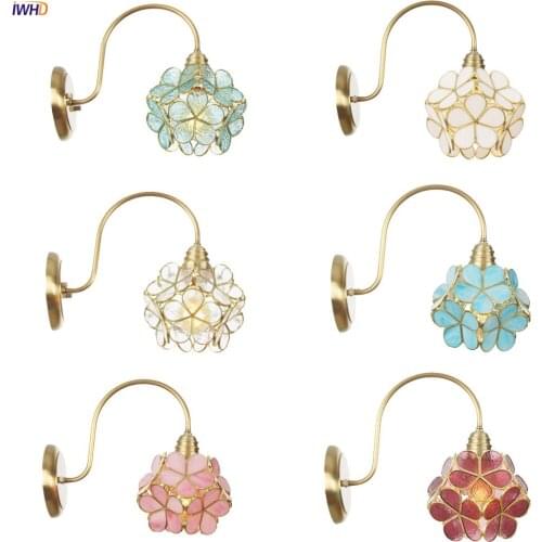 Nordic Copper Wall Light Wandlamp Creative Glass Flower Wall Lamp Colorful Mirror Bedroom Light Home Decoration Applique Murale