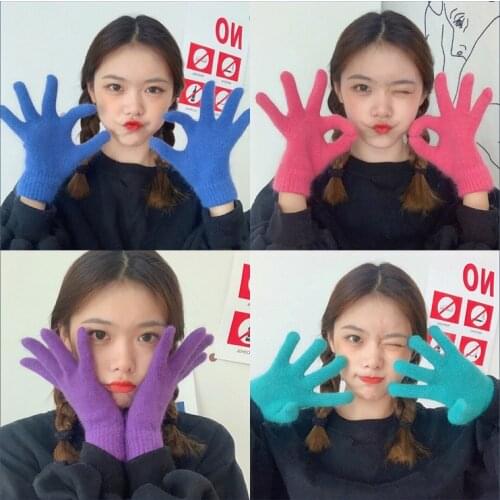 2021 New Cute Rabbit Fur Knitting Gloves Women Winter Colorful Warm Mittens Gloves Woman Winter Gloves Women Girl Mittens