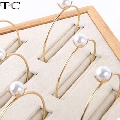 1 Pc 6/12 Grids Jewelry Ring Fine Silver Bracelet Collection Storage Showcares Bamboo Wood Velvet Jewelry Display Organizer Box