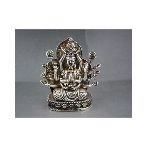 Elaborate Chinese Miao silver handmade collection Buddhist Avalokitesvara lucky statue