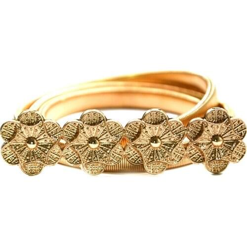 Summer Elastic Ladies Belt for Dress Gold Color Leaves Women Belt Stretch Skinny Female Waist Belts Ceinture Femme Corset Belt