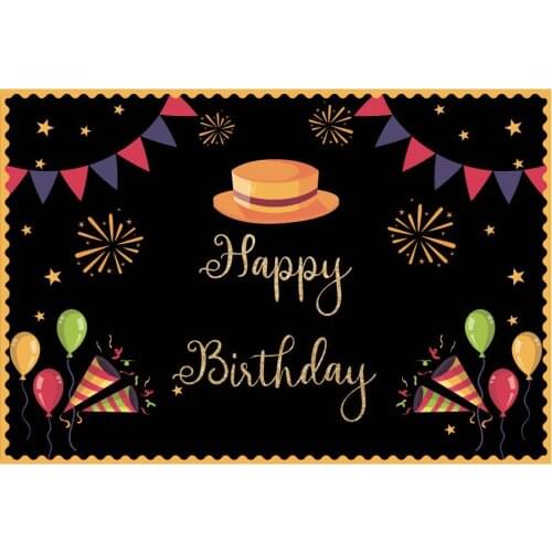 Happy Birthday and Colorful Hat Backdrop Party Photography Background Holiday Celebration Photo Booth Studio Decor