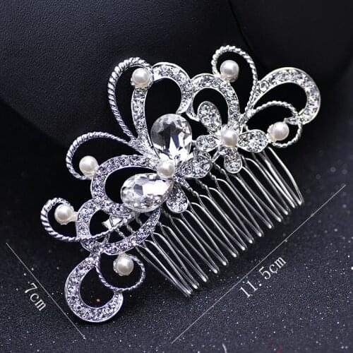 Silver Color Rhinestone Flower Leaf Bridal Hair Comb for Girls Crystal Hair Ornaments Jewelry Wedding Hair Accessories