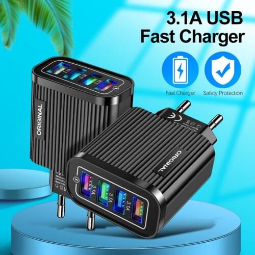 4USB Mobile Fast Phone Charger 3.1A Multi-Port Universal Travel Home EU/US Plug Wall Charging Head for Tablet Smart Phone