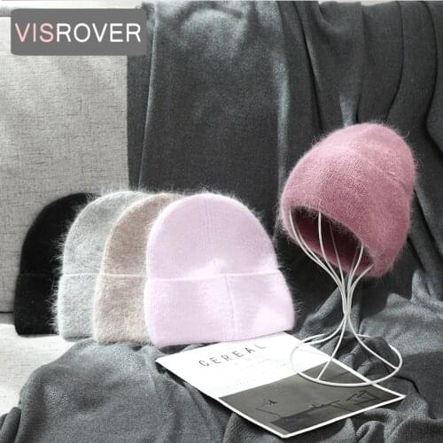 VISROVER 5 colors unisex solid color real rabbit fur beanies winter hat for woman New rabbit fur autumn Warm cap skullies gift