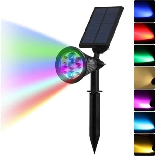 Solar Powered 7 LEDs Ground Spotlights RGB Waterproof Security Solar Light Outdoor Color Changing Light For Garden Yard Pathway
