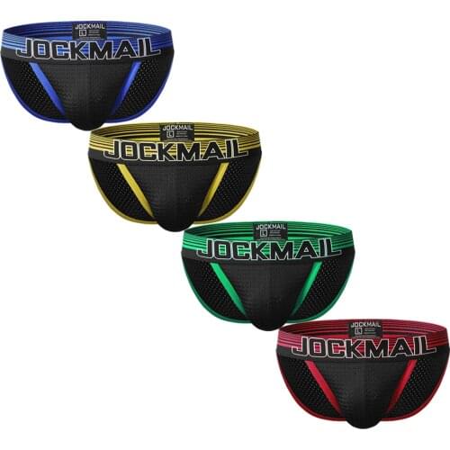 JOCKMAIL Brand Men Sexy Underwear Polyester Mesh Comfortable Men Briefs 4-Pack Slip Cueca Male Bikini Underpants Briefs GayPants