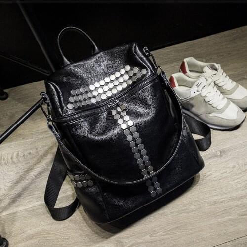 Leather Double Shoulder Bag rivet womens bag Europe and America 2020 new trend fashion one shoulder multi purpose bag travel ba