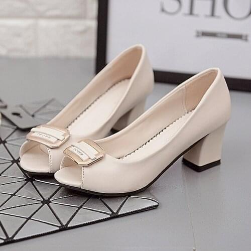 Mother Work Shoes Ladies Fish Mouth Single Shoes 2019 Spring New Sweet Bow Thick With High Heels