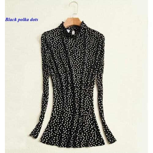 New arrival pure silk knitted lady standing collar long sleeve T shirt,100% silk plus size ruffled collar print T-shirt women