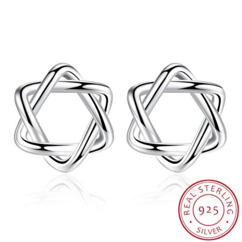 925 Sterling Silver Earrings Hollow Pentagram Star Stud Earrings For Women Simple Girl Sterling-Silver-Jewelry