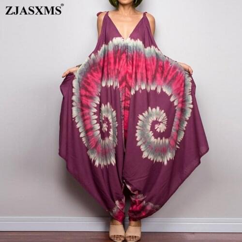 Retro Pattern Print Straps Jumpsuit 2021 Spring Wide Leg Pants Loose Women Rompers Summer Off Shoulder Sleeveless Beach Overalls