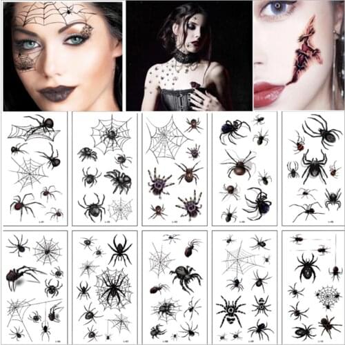 10pcs 3D Spider Tatoo Scorpion Temporary Tattoo Stickers For Halloween Fake Tattoo Body Art Tatuajes Joke Tatouage Temporaire