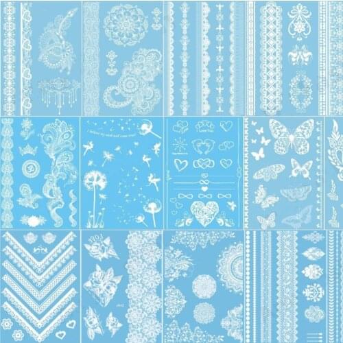 10pc White Lace Waterproof Tattoos Paper Temporary for Women Body Art Wedding Makeup Tattoo Henna Pendant Choker Jewelry Sticker