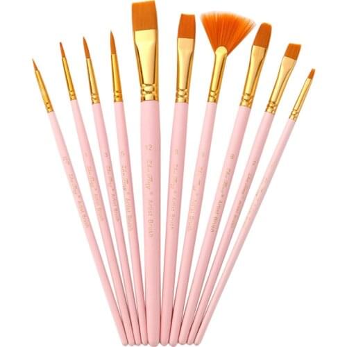 10pcs Nylon Artist Paint Brushes Set with Fan Brush Professional Watercolor Acrylic Wood Handle Painting Brushes Art Supplies