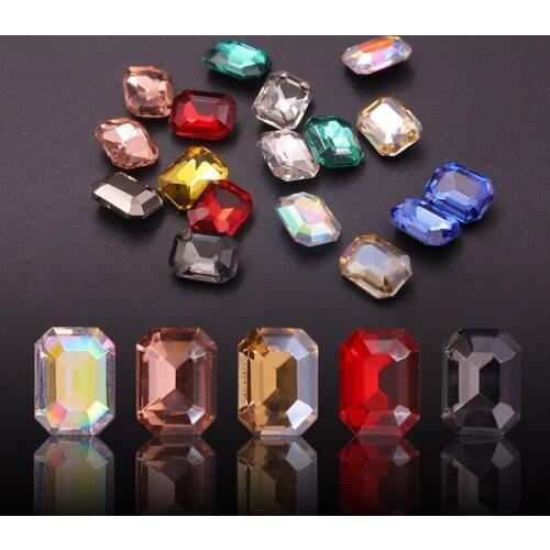 Recuerdame 10pcs 6*8mm Crystal Glass Nail Art Rhinestones Rectangle Sharp Bottom Manicure 3D Nail Decoration Strass Gem Tools
