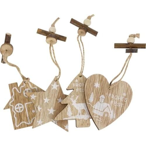 2PCS Christmas Wooden Ornaments Star Heart Shape Pendants Xmas Tree Hanging Ornaments DIY Wood Crafts For Home Christmas Party