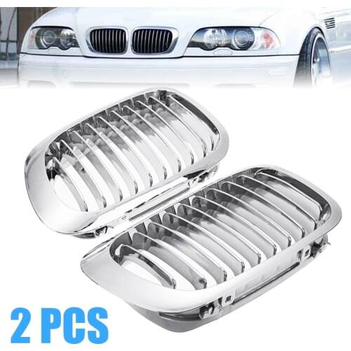 2pcs Silver Front Kidney Grilles Grill Cover Racing Grilles Fit for BMW 3 Series E46 Coupe Cabrio M3 1998-2002 Car Accessories