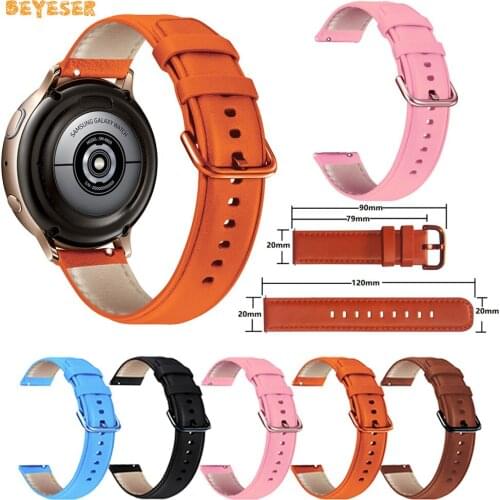 20mm Genuine Leather Strap For Samsung Galaxy Watch Active 2 Smart Watch 40mm 44mm Watchband Replacement Bracelet Wrist Belt