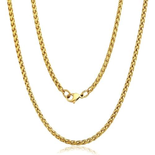 3mm Mens Womens Braided Wheat Link Necklace Gold Color Stainless Steel Chain Mens Jewelry Wholesale Dropship DKN448
