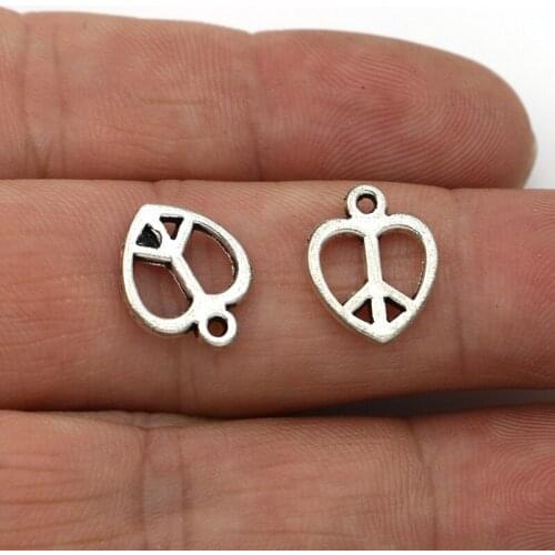 40PCS Tibetan Silver Plated Peace Sign Heart Charms Pendants for Jewelry Making DIY Handmade Accessories