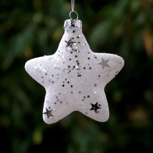 48pcs/pack Width=8cm Surface Chips Decorative Star Shaped Glass Pendant Christmas Day Hanging Prop
