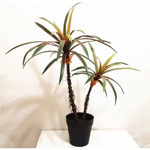 70cm 2 Heads Artificial Desktop Potted Tropical Realistic Fake Plants Plastic Indoor Palm Tree Bonsai Hotel Office Home Decor