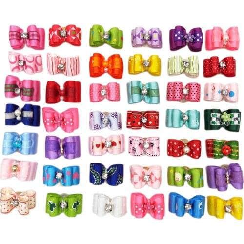 50pcs/lot Handmade Small Dog Hair Bows with Rubber Band Pet Dog Grooming Accessories