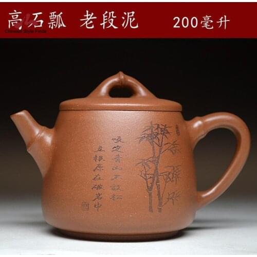 Handmade Yixing Teapot 200cc Purple Clay Zisha Pot Bamboo Painting Tea Pot Duan Clay