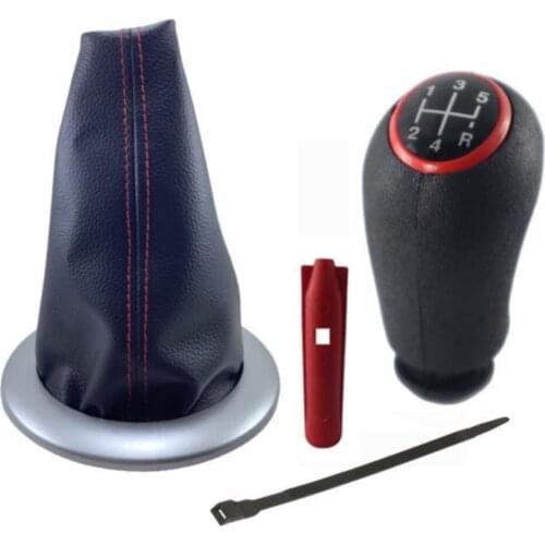FOR RENAULT Megane Compatible 2 Gear Gaiter + Gear Shift Knob Red Stitch + Leather Knob Red Cover