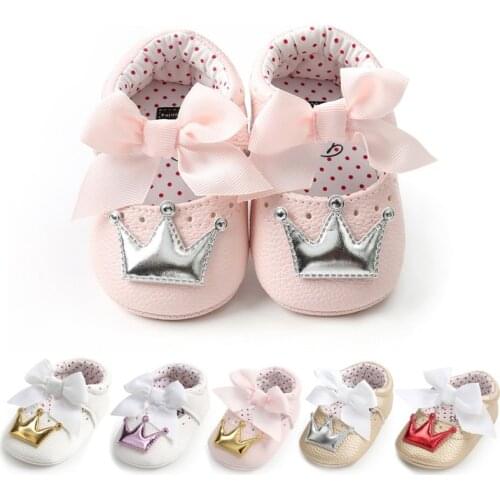 PU Baby Shoes Newborn Bow Baby Girl Shoes Fashion Crown Princess First Walker Baby Girl Shoes