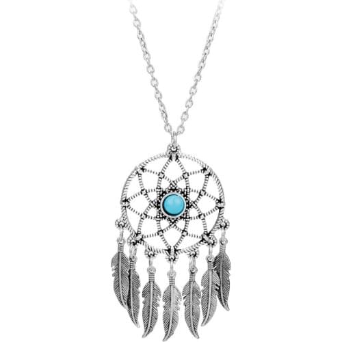 Dongsheng Fashion Retro Bohemian Dream Catcher Pendant Chain Necklace for Ladies Tassel Feather Pendant Necklace Jewelry Gift