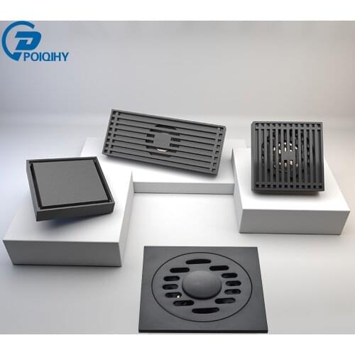 Bathroom Shower Drains Square Bath Drains Strainer Hair Black Shower Floor Drain Waste Grate Drain Invisible Tile Insert Drain
