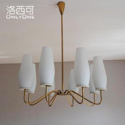 French retro chandelier living room bedroom dining room white glass copper lamp