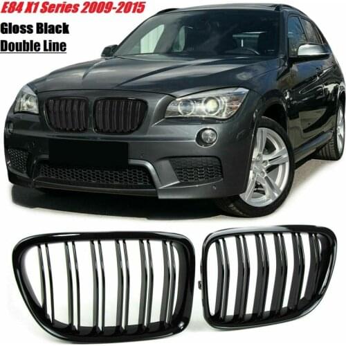 Glossy Black Front Bumper Dual Slat Front Kidney Grill Grille For-BMW X1 Series E84 SDrive XDrive 2009-2015