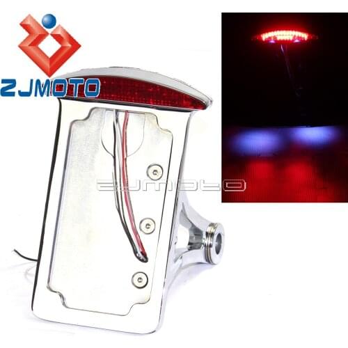 Chrome Motorcycle LED Tail Brake Light 7" x 4" Side Mount License Plate Bracket Number Plate Holder For Harley Cafe Racer Custom