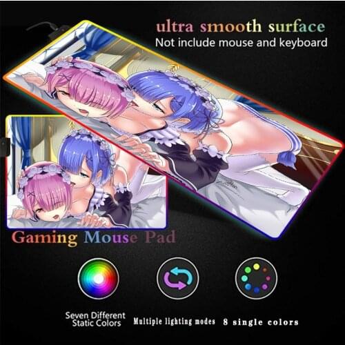 Re Zero Sexy Girl Anime RGB Gaming Mouse Pad Large Gamer Computer Mousepad LED Keyboard Desk PC Mause Pad Laptop Desk Mat XXL